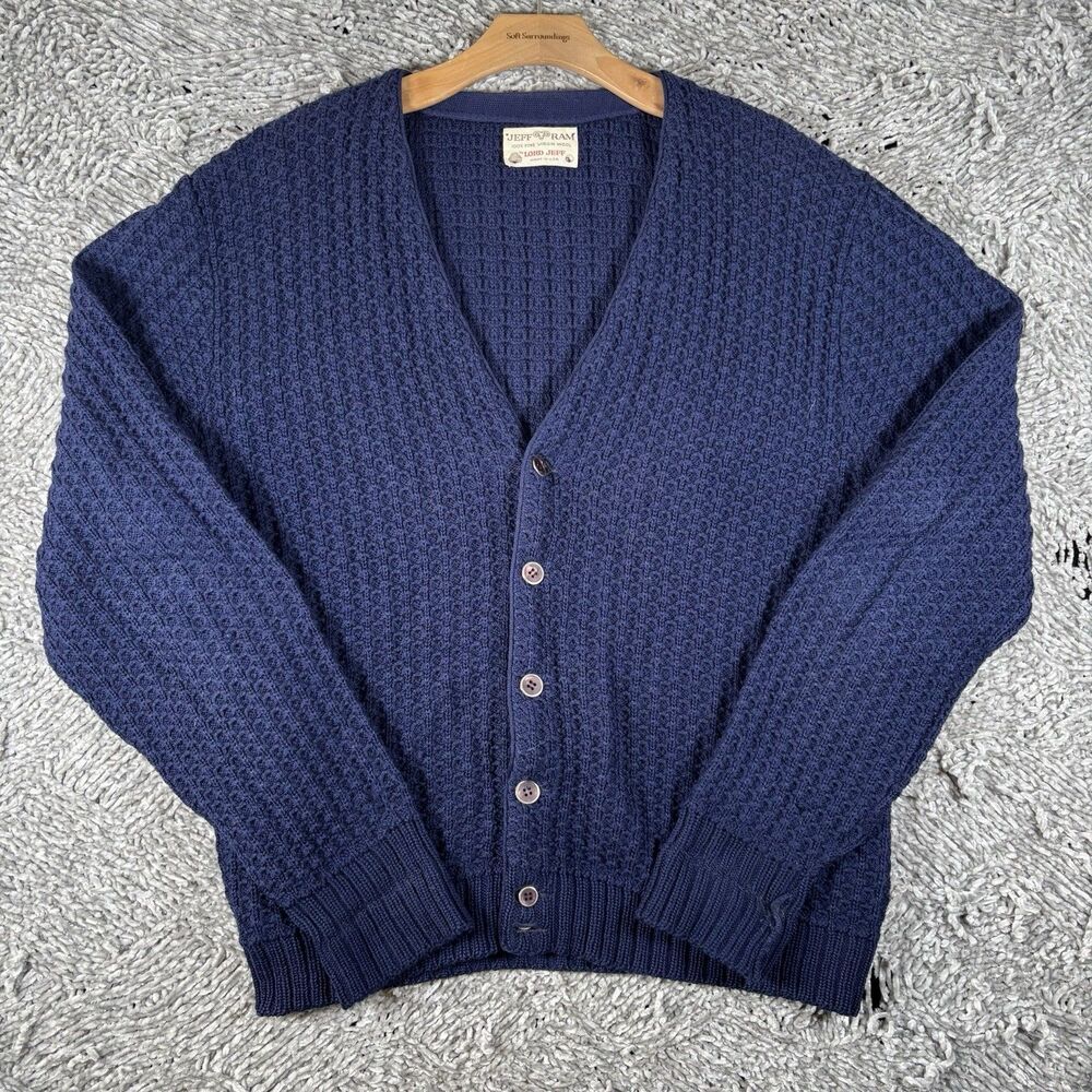Lord Jeff JEFF RAM Cardigan Sweater Men's Large 100% Fine Virgin Wool USA VTG